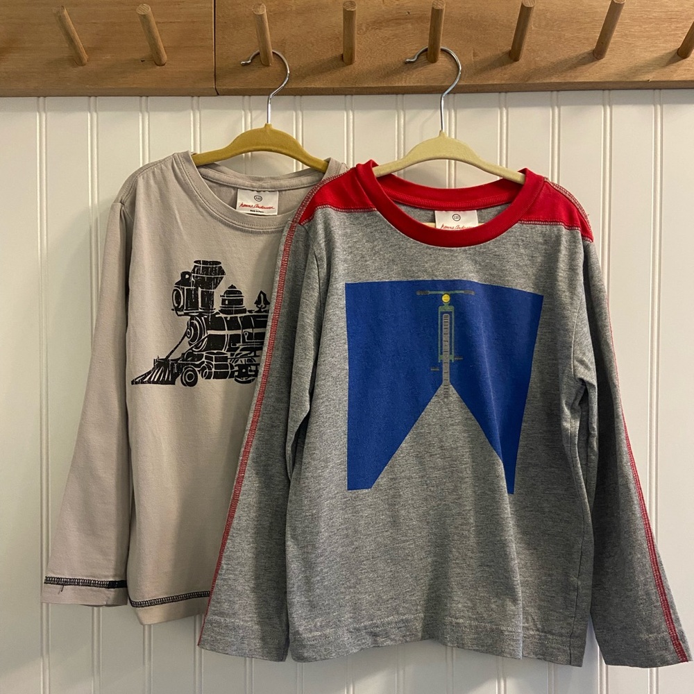 Hanna Andersson 2 Long Sleeve Tee Play Condition Train Bicycle Cotton 110 5